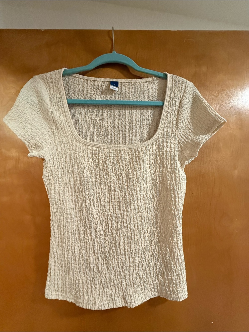 Old Navy Cream Textured Square Neck Short Sleeve Top